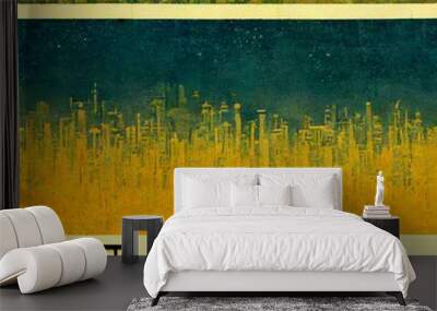 Urban design of cuty in brutalism style like in Tolkin stories with white gold and silver building made of chrystals intricate design in beautiful morning lights gold silver blue sky with two moons  Wall mural