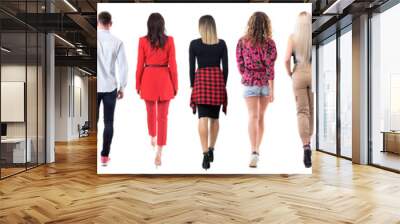 Group of different people walking away back view full body isolated on white background Wall mural