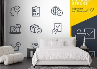 Lineo Editable Stroke - Approved and Checked outline icons Wall mural