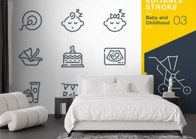 Lineo Editable Stroke - Baby and Childhood line icons Wall mural