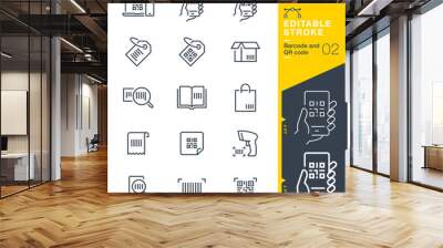 Lineo Editable Stroke - Barcode and QR code line icons Wall mural