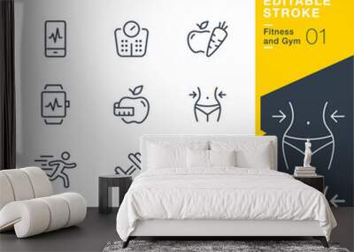 Lineo Editable Stroke - Fitness and Gym line icons
Vector Icons - Adjust stroke weight - Expand to any size - Change to any colour Wall mural