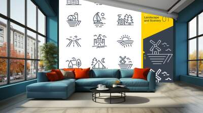 Lineo Editable Stroke - Landscape and Scenery line icons Wall mural