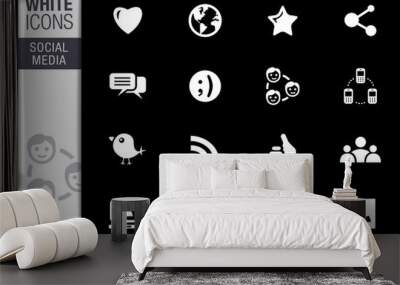 White - Social media icons Wall mural