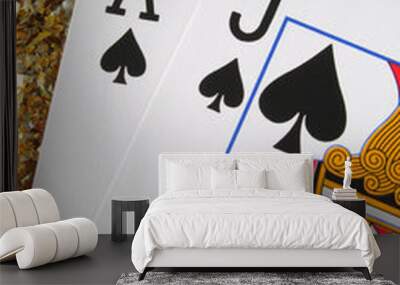 blackjack/pontoon cards with a gold glitter backgr Wall mural