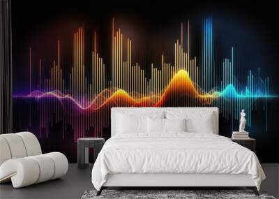 Abstract background with equalizer effect. Neon lights. Sound wave, AI generative Wall mural