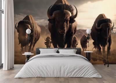 buffalo in the field Wall mural