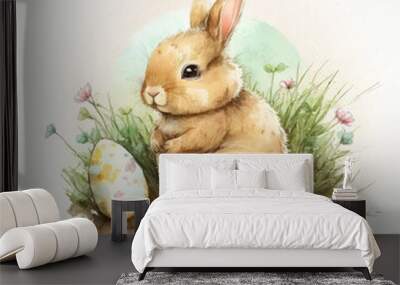 easter bunny with easter eggs, watercolor illustration, generative AI  finalized in Photoshop by me  Wall mural