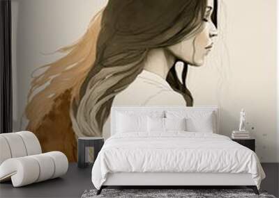 minimalist, two toned boho, drawing, earth tones, AI assisted finalized in Photoshop by me  Wall mural