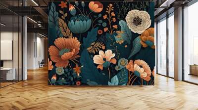 Seamless pattern with flowers, Design for fabric print, AI assisted finalized in Photoshop by me Wall mural