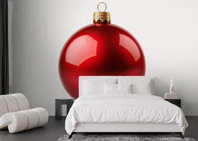 Christmas decoration. Bright, shiny glassy red ball. Wall mural