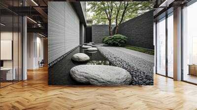 Modern Minimalist Zen Garden With Stone Pond Wall mural