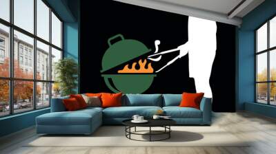 bar b q man silhouette with grill Wall mural