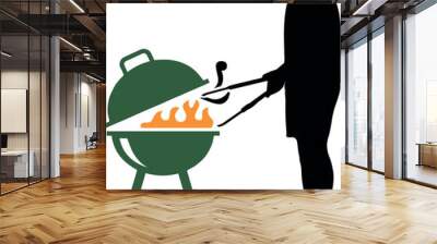 person with grill bar b q silhouette logo Wall mural