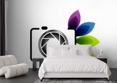 Photography logo- digital camera with colorful leaves Wall mural