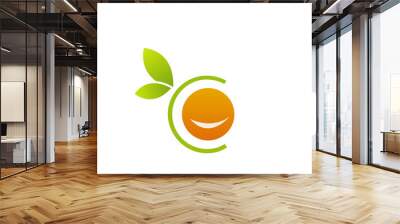 Smiling orange in alphabet C- citrus fruit logo Wall mural