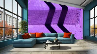 two shadow lines cast onto purple cement or concrete stairs or steps by sun dark black shadows following the contours or angles of steps vertical format backdrop background or wallpaper room for  type Wall mural