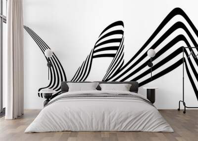 Abstract black and white stripes smoothly bent ribbon geometrical shape Wall mural