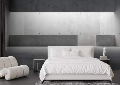 Abstract empty, modern concrete room with gallery balcony and soft light from top - industrial background template concept Wall mural