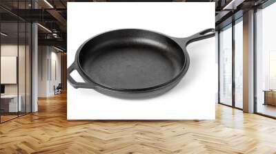 Empty, clean black cast iron pan or dutch oven over white Wall mural