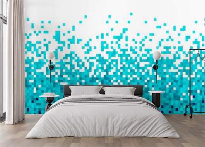 Light blue fading pixel square modern abstract background pattern vertical isolated on white Wall mural