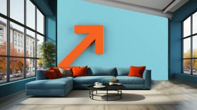 Orange arrow pointing up over blue background, success or growth concept Wall mural