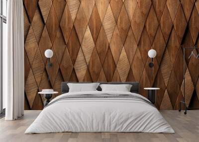 Randomly shifted offset vertical stretched rhomb wooden cubes or blocks surface background texture, empty floor or wall hardwood wallpaper Wall mural