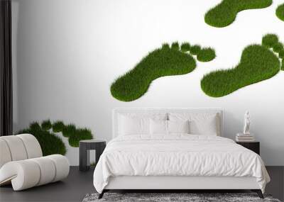 Row of green grass footprint shape symbols, ecology, environment or carbon footprint concept on white background Wall mural