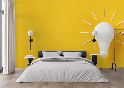 Single white light bulb over yellow background with rays, energy, idea or innovation concept Wall mural