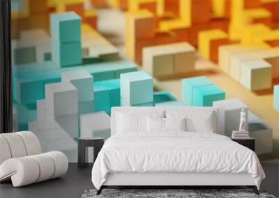 Stacks of cubes with different height on white background, abstract modern data visualisation, science, research or business datum concept Wall mural