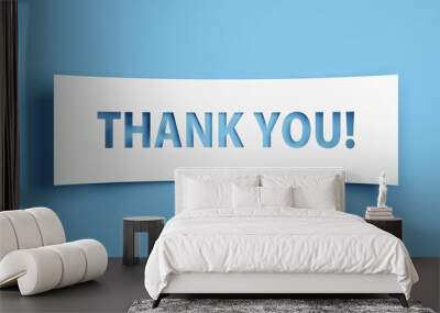 Thank you text on white paper cut out over blue background, gratitude concept Wall mural