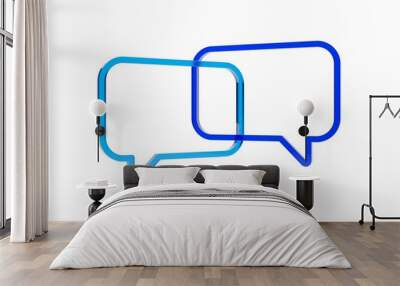 Two empty blue speech bubbles or balloons over white background, social network chat, communication or dialogue concept template Wall mural