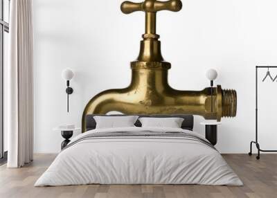 Vintage retro brass water faucet isolated on white Wall mural