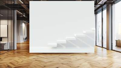 White stairs or steps going up on white wall background, business achievement or career goal concept Wall mural