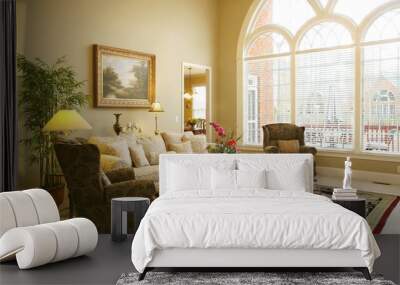 beautiful family room with arched window Wall mural