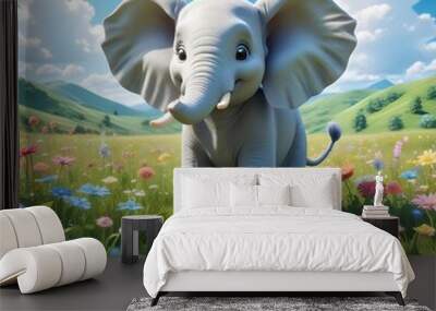 elephant in the meadow Wall mural