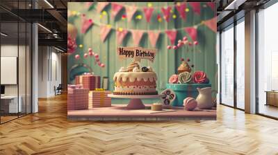 cake with candles Wall mural