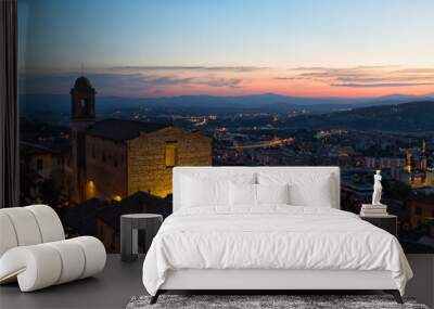 Perugia, view of the old city and Chiesa di Santo Spirito in night, Umbria, Italy Wall mural