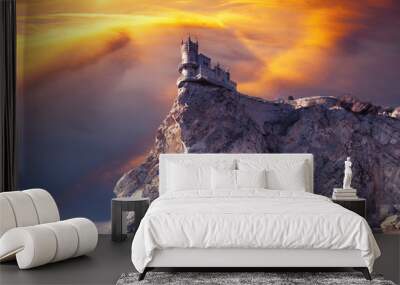 Swallow's Nest Castle on the rock in the Black seaon sunrise Wall mural