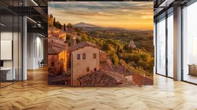 Tuscany,view from the walls of Montepulciano in sunset, Italy Wall mural