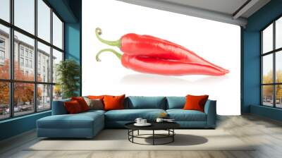 Two red chili pepper,  isolated, a white background Wall mural