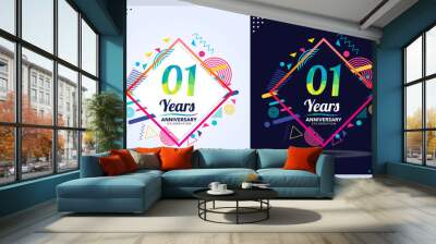 1 years anniversary with modern square design elements, colorful edition, celebration template design. Wall mural