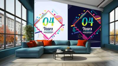 4 years anniversary with modern square design elements, colorful edition, celebration template design. Wall mural