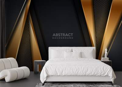 Glowing golden modern dark background with gold dots element. Wall mural