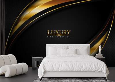 Luxury black background combine with glowing golden lines. Overlap layer textured background Wall mural