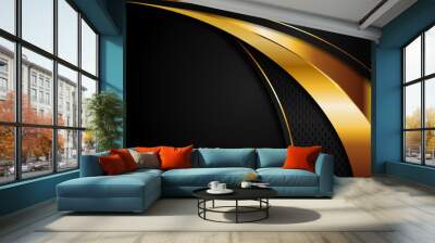 Luxury black background combine with glowing golden lines. Overlap layer textured background Wall mural