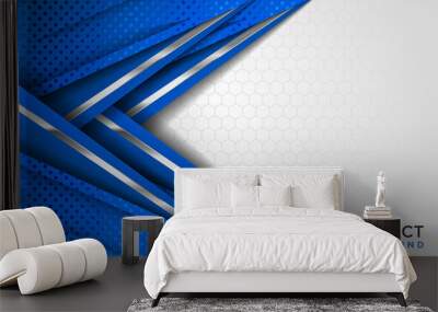 Modern abstract white and blue background with 3D Overlap layers effect. Wall mural