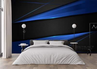 Modern dark background and blue lines in 3d abstract style. Futuristic background vector illustration. Wall mural