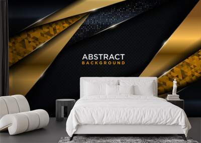 Modern Dark Background Design Combined with Shinny Golden and Polygon Element. Wall mural