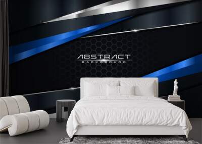 Modern futuristic background vector on layer blue with dark navy and shadow black space with abstract style design. Wall mural